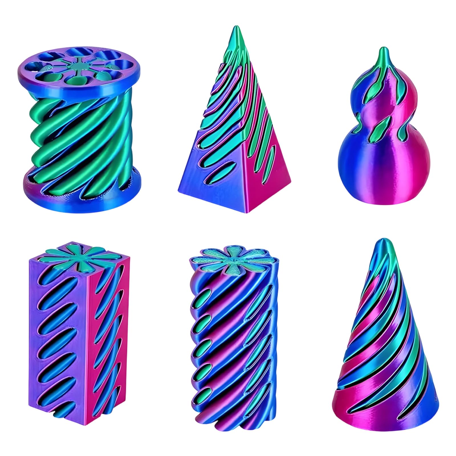 6Pcs 3D Printed Fidget Set, Spiral Cone Fidget for Focus and Calm, Desk Sensory for Office and Classroom, Red Blue and Green Design