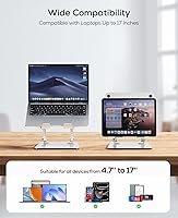 Vista 7 de Nulaxy Soporte para portátil totalmente ajustable para escritorio, elevador de computadora de aluminio plegable doble con ventilación térmica