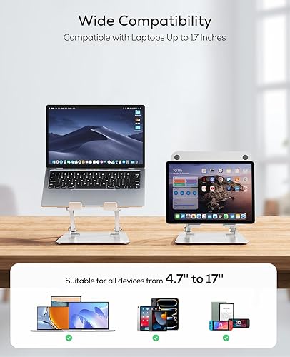 Miniatura 7 de Nulaxy Soporte para portátil totalmente ajustable para escritorio, elevador de computadora de aluminio plegable doble con ventilación térmica