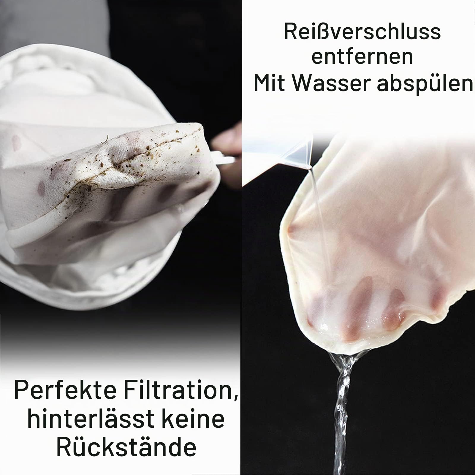 Nussmilchbeutel mit Ständer, Wiederverwendbar passiertuch, 1 Halter, 2 Baumwolle Siebbeutel, 1 Nylonfilterbeutel mit hoher Dichte, Zum Filtern von veganer Nussmilch, Gemüsesäften und Säften