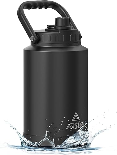 Arslo Jarra de agua grande aislada con asa botella de agua aislada de un galĂłn botella de agua de acero inoxidable de un galĂłn negro Batman 128 onzas Arslo Jarra de agua grande aislada con asa botella de agua aislada de un galĂłn botella de agua de acero inoxidable de un galĂłn negro Batman 128 onzas