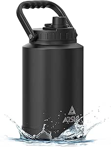 Arslo One Gallon Water Bottle, Large Insulated Water Jug With Handle, One Gallon Stainless Steel Water Bottle,Black, 128 oz