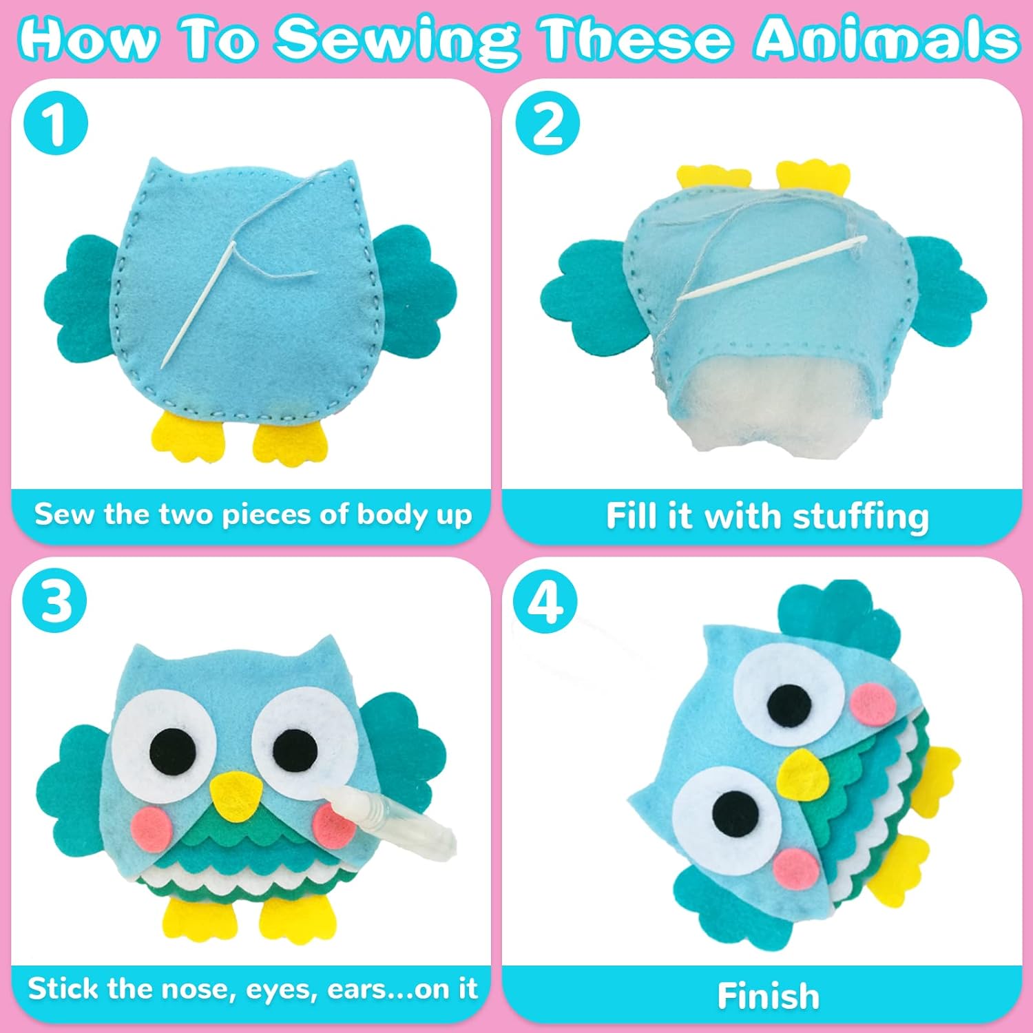 INNOCHEER Sewing Kit for Kids, 4 Pcs Owl DIY Crafting and Sewing Set, Learn to Sew Craft Kit Beginner Sewing Kit for Children Ages 6-12 : Toys & Games
