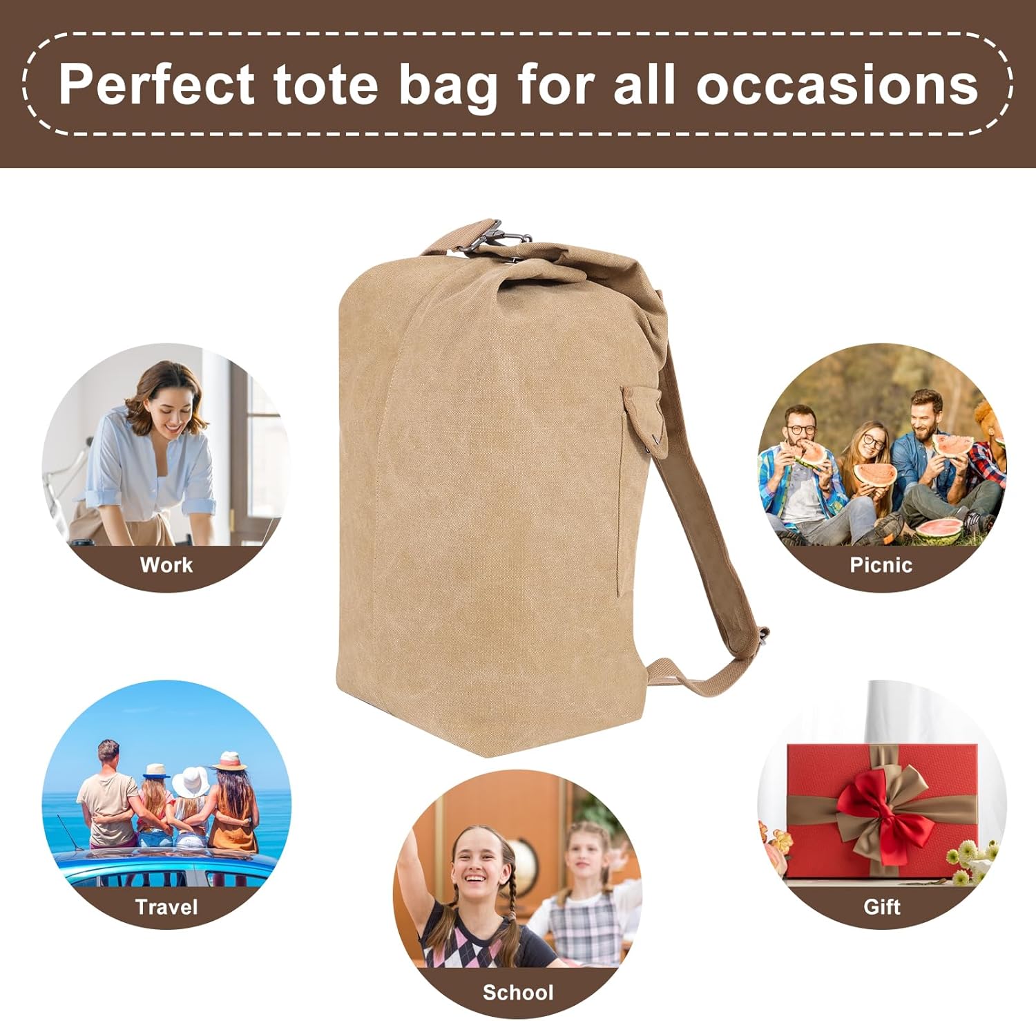 MosaiRudo Large Capacity Canvas Leisure Backpack Tactical Military Duffel Bags Travel Climbing Bag,Gym Bag Top Load for Outdoor Sports (Khaki, Upgrade L)