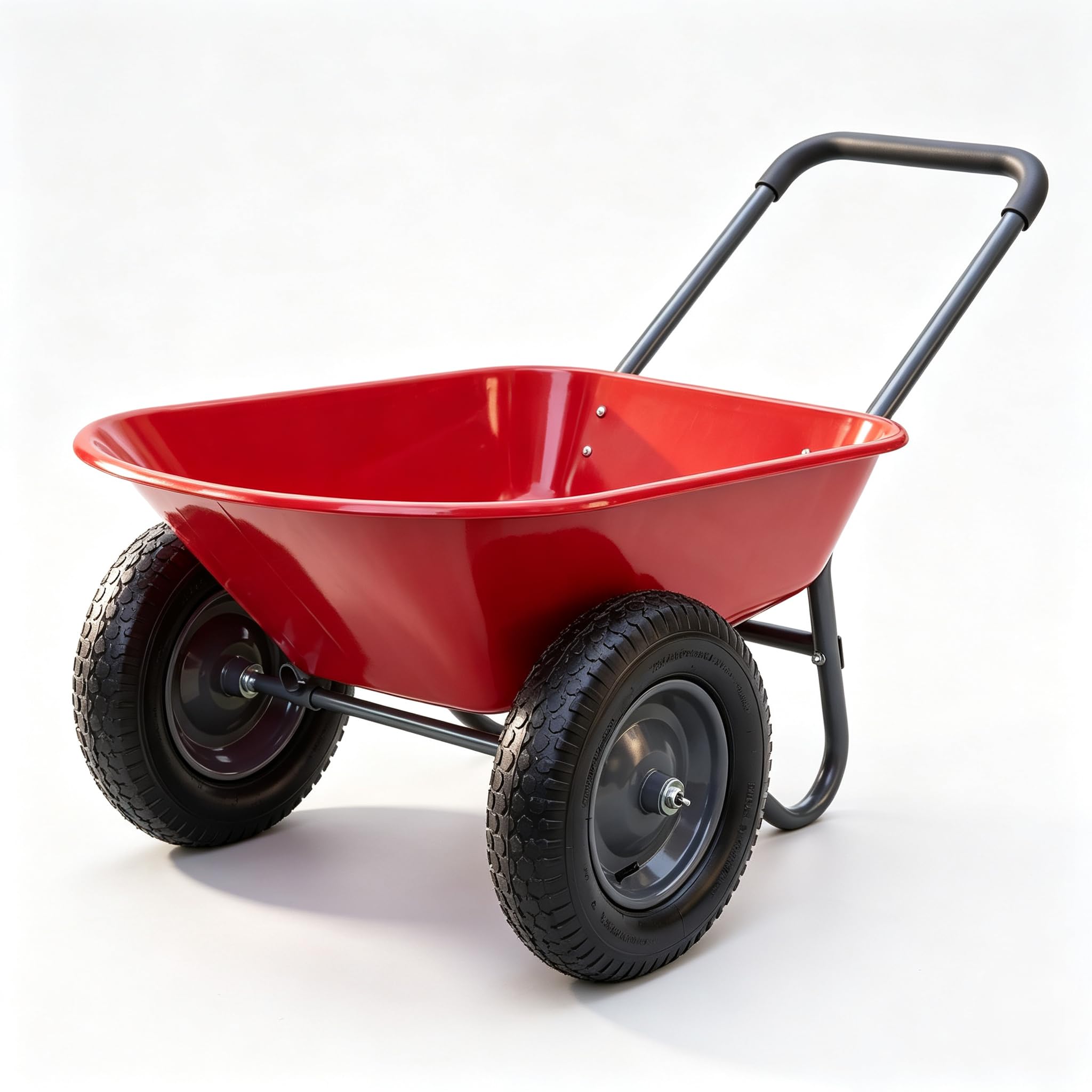 Brouette de Jardin Robuste 2 Roues, Chariot Utilitaire de Chantier – cuve Plastique, Cadre Acier – béquille intégrée, maniable pour pelouse/Jardin/Ferme – Rougeur, Double Roues