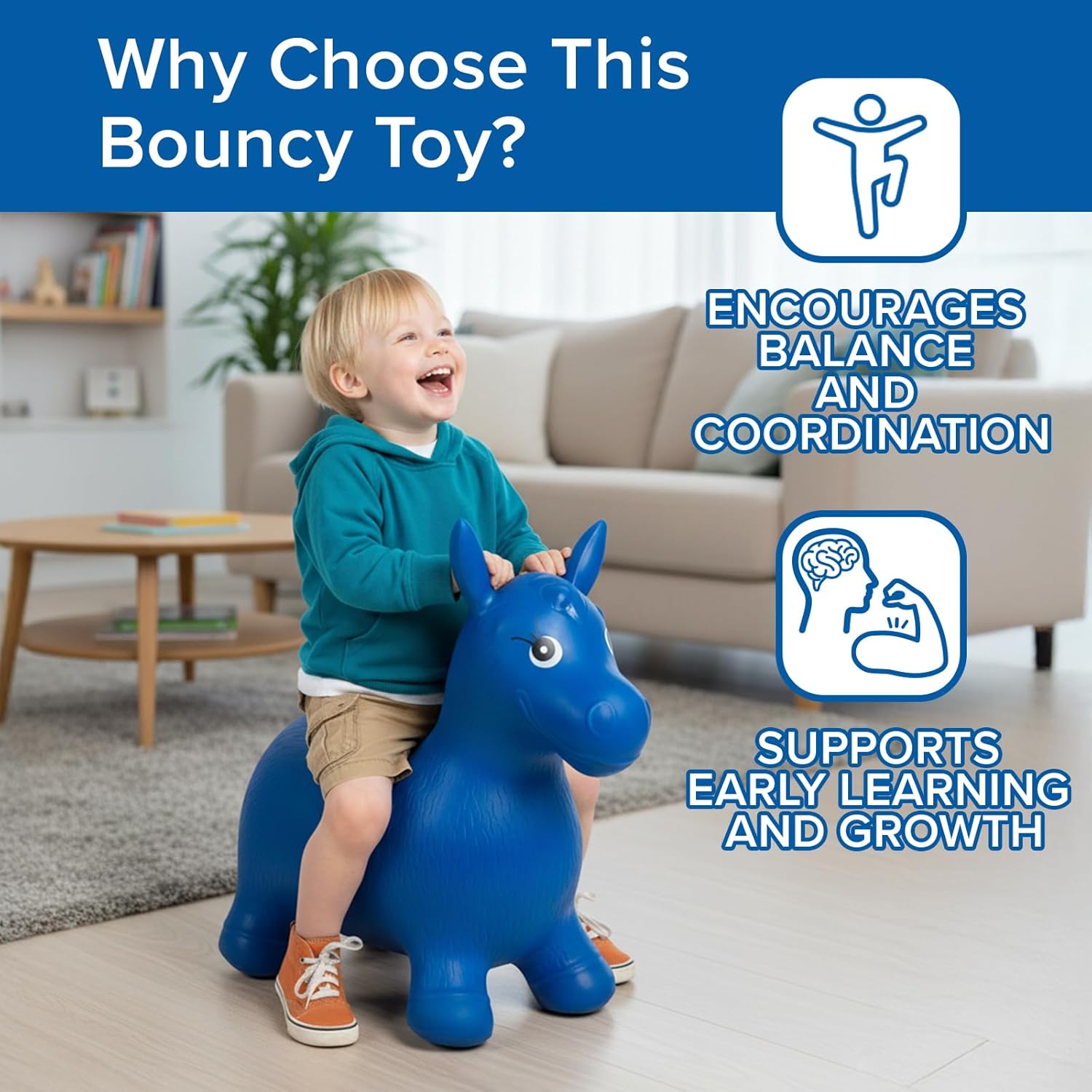 Bouncy Horse - Birthday Gift for 2 Year Old Hopper Horse Inflatable Jumping Animal with Pump (Single)