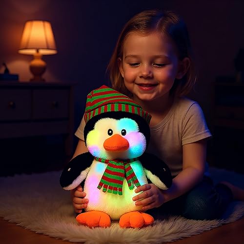 Miniatura 2 de Cuteoy Penguin - Peluche musical con luces LED y volumen ajustable, juguete de cuna para cumpleaños, Navidad, regalos para niños pequeños, 11