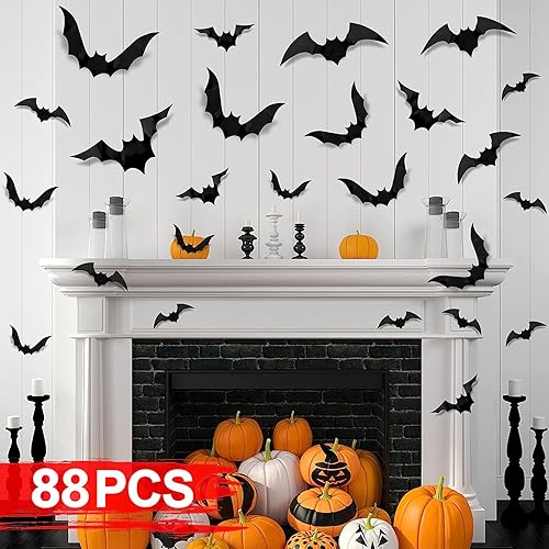 Miniatura 6 de 88 piezas de decoraciones de Halloween para interiores de PVC 3D de murciélagos aterradores, decoración de pared, calcomanías de decoración de