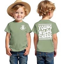 BOUTIKOME Young Wild and Three Birthday Boy Shirt 3rd Birthday Outfit 3 Year Old Boy T-Shirt Third B-Day Party Tees Tops