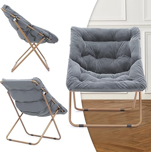 Miniatura 71 de MoNiBloom Silla cuadrada plegable de piel sintética para dormitorio, sala de estar, dormitorio, marco de metal plegable, de gran tamaño, cómoda,