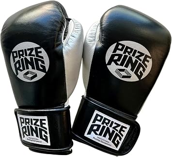 PRIZE RING Professional SS Boxing Gloves Black/Silver 10oz