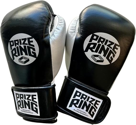 PRIZE RING Professional SS Boxing Gloves Black/Silver 10oz
