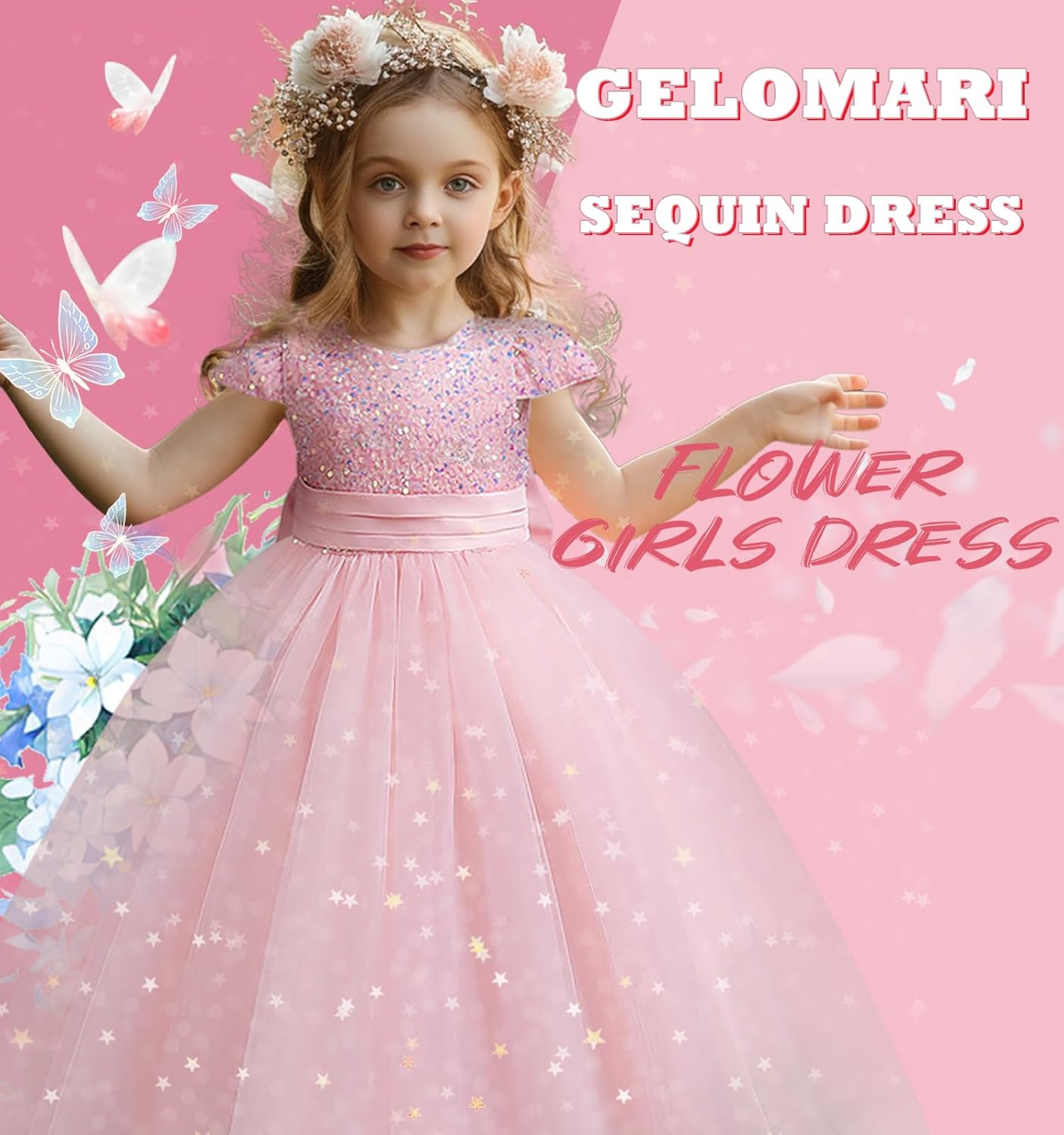 Girls Sequin Dress V-Back Pageant Girls Dress Party Sparkly Flower Girl Dresses Wedding Birthday Gown