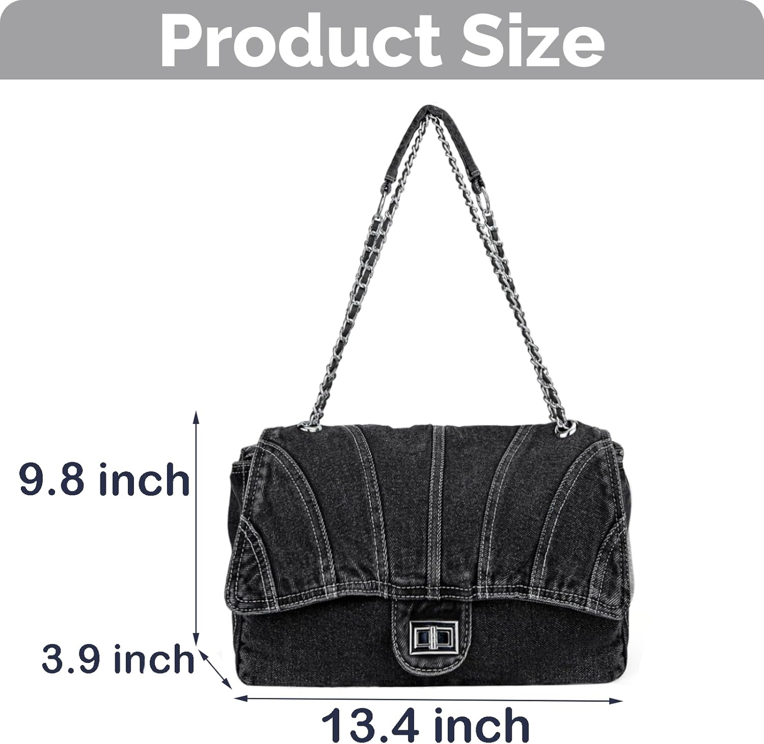 Denim Purse for Women Trendy Jean Purses Large Denim Tote Bag Fashion Crossbody Bags with chain - Image 4