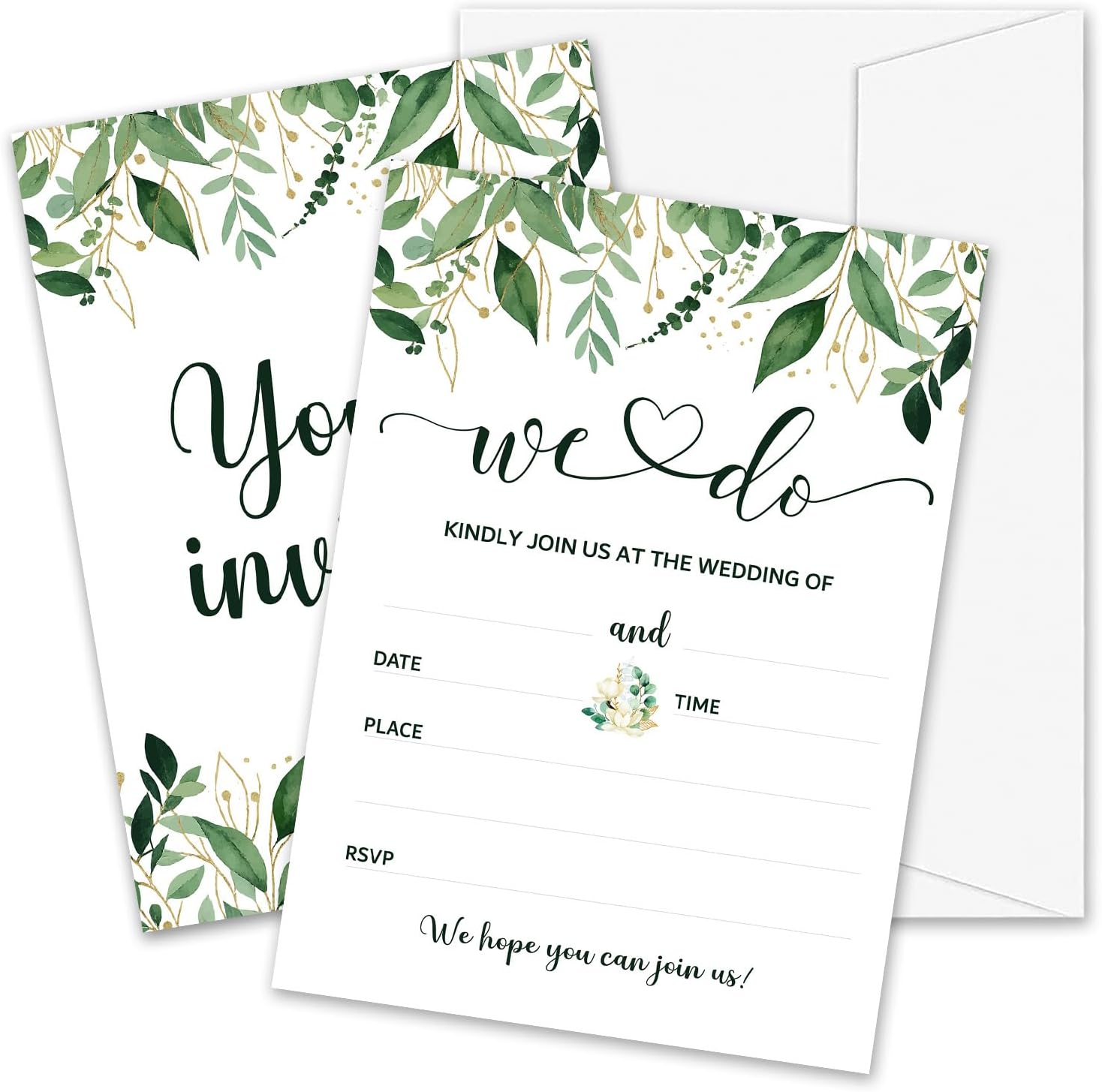 Dusty Blue Floral Wedding Invitations, 5"x 7" Elegant Blue Roses Wedding Invites Card With Envelopes, 25 PCS for Party Decorations and Supplies - A14