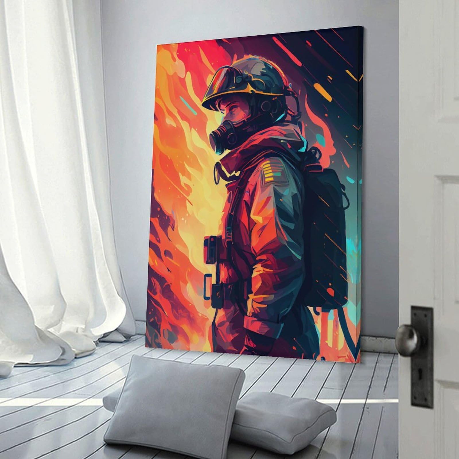 Junmoney Firefighter Anime Canvas Art Print 20x30inch(50x75cm), for Gallery Wall Layouts in Home Or Office, Decorative Artwork with Flexible Styling