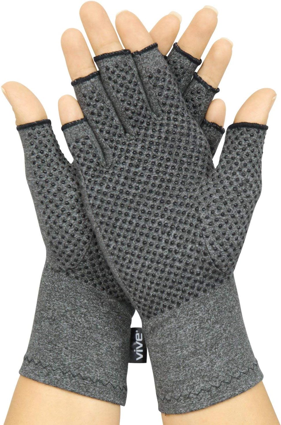 Arthritis Gloves With Grips by Vive - Textured Open Finger Compression Hand Gloves for Rheumatoid and Osteoarthritis - Joint Pain Relief for Men & Women (Small)