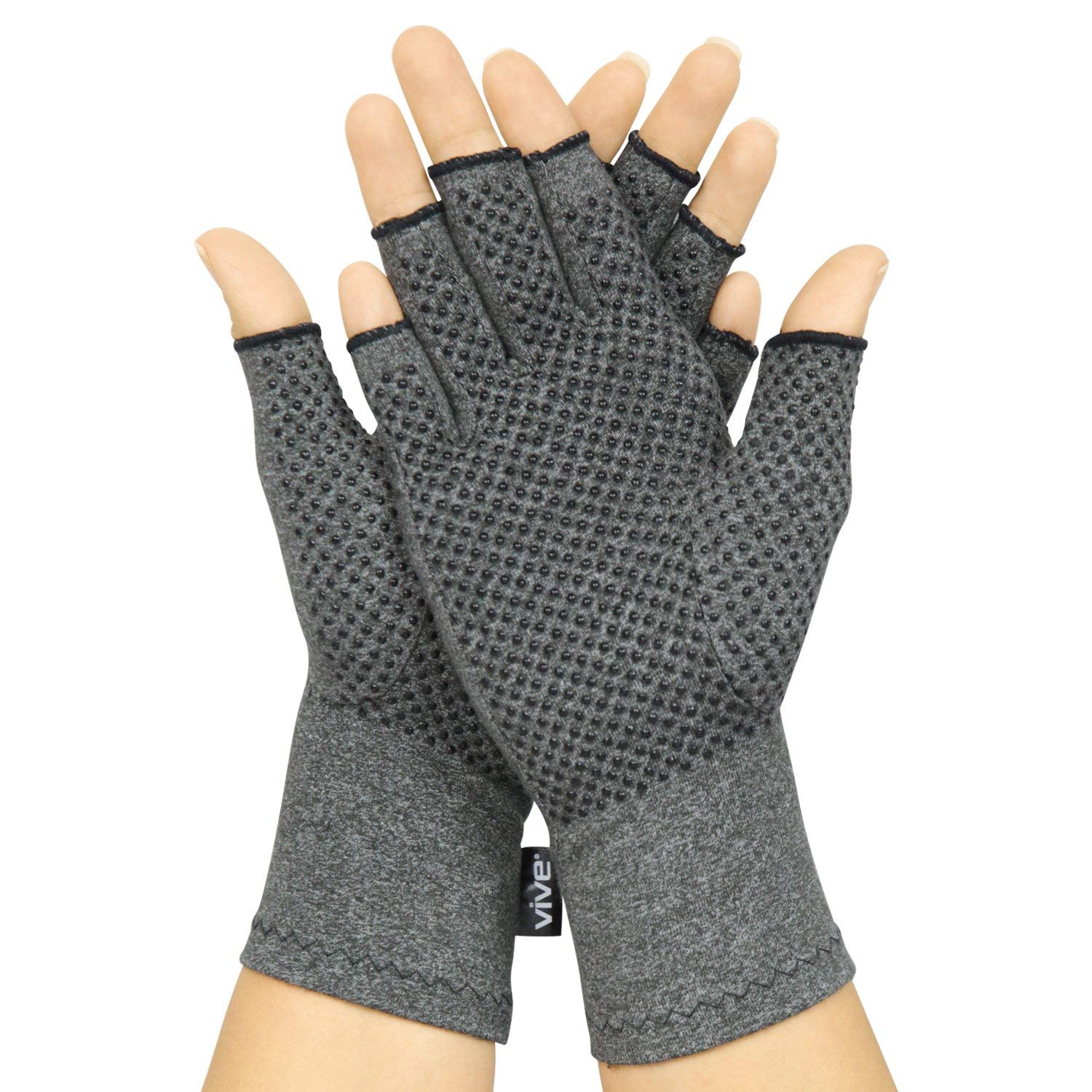 Arthritis Gloves With Grips by Vive - Textured Open Finger Compression Hand Gloves for Rheumatoid and Osteoarthritis - Joint Pain Relief for Men & Women (Small)