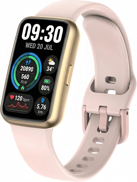 Surveillance de la santé du suivi de la condition physique, 1.47" Compteur d'étape avec moniteur de sommeil à oxygène de sang 24/7, 3ATM Montre intelligente imperméable pour les femmes hommes, Pedomètre rose
