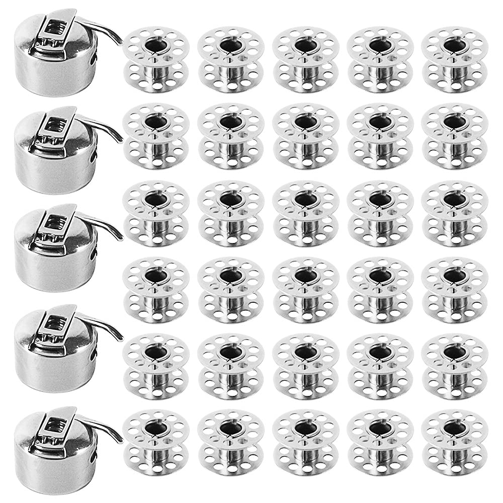 Quesuc Nähmaschine Spulen Set - 5 Metall Spulen + Spulenkapsel Für Frontlader