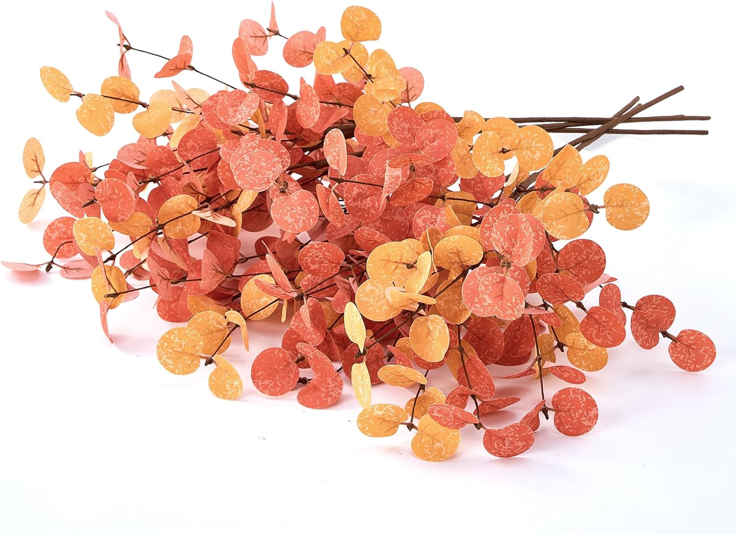 6 PCS Orange Artificial Fall Flowers Stems Autumn Decor, Fake Eucalyptus Leaves Home Decor Indoor, Faux Preserved Eucalyptus Branches Fall Stuff for Thanksgiving Halloween Fall Floral Arrangements - Image 7