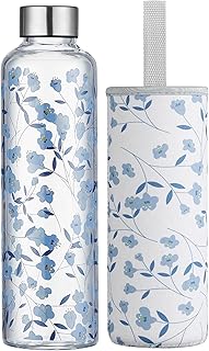 500ml Glasflasche Trinkflasche Glas Sport Borosilikat Glass Bottle Wasser Flasche mit Neopren-Hülle mit Auslaufsichere Abdeckung