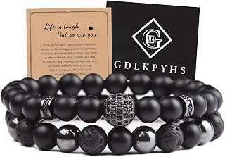 Black Obsidian Bracelet for Men - Black Tourmaline Beaded Bracelets - Mens Bracelet Set 8MM Black Onyx Hematite Lava Stone Beads Triple Protection Bracelet for Men Women Gifts