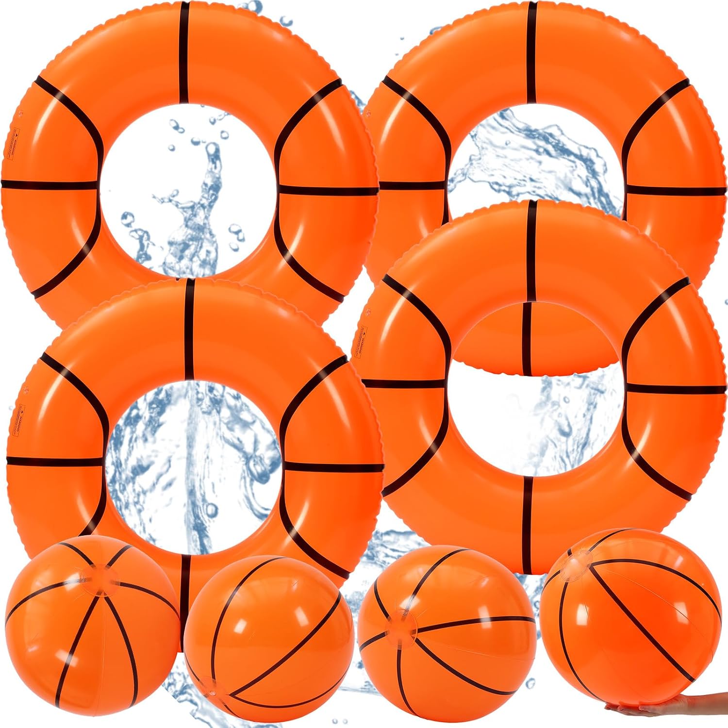 8 Pcs 35'' Inflatable Pool Floats & 12" Beach Balls | Swim Tube Rings, Blow up Toys, Summer Decor, Pool Party Games, Beach Play, Backyard Water Fun