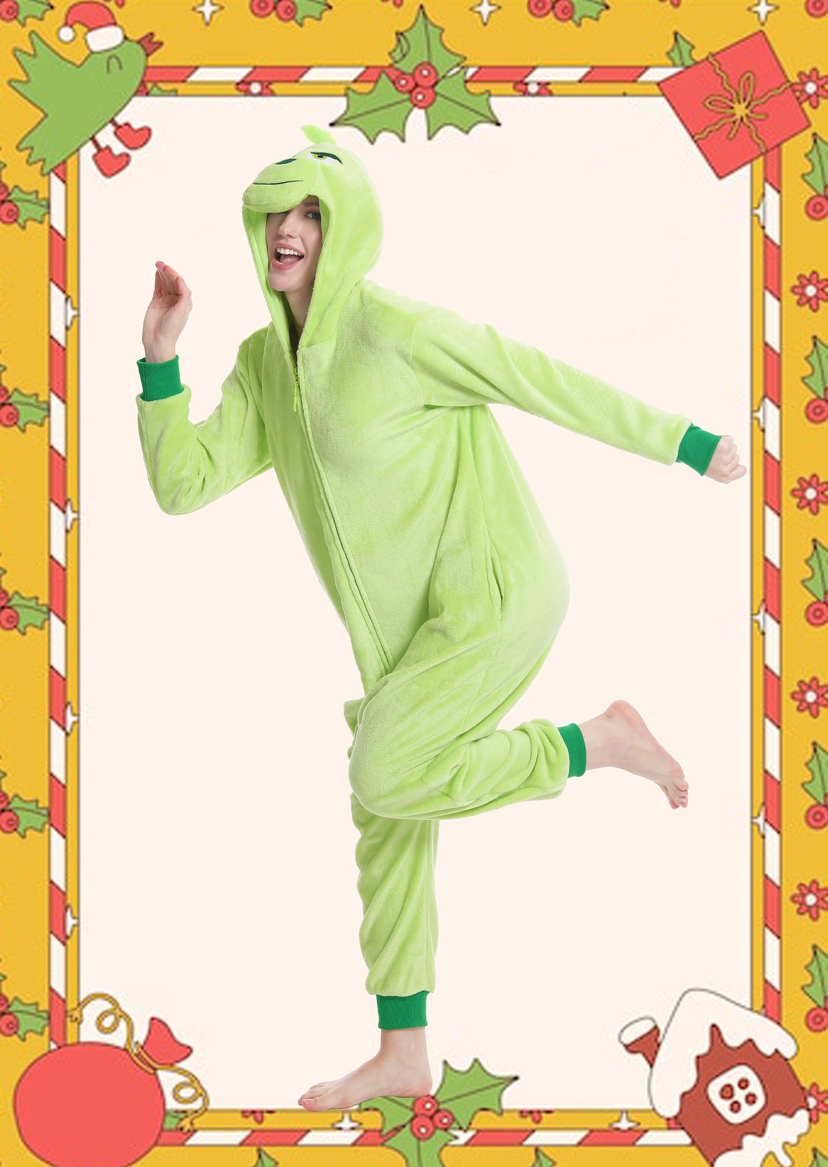 dressfan Navideño Verde Monstruo de Disfraz,Navideño Monstruo Pijama,Disfraz de Cosplay Halloween Carnaval Pijamas para Unisexo Adultos y Adolescentes