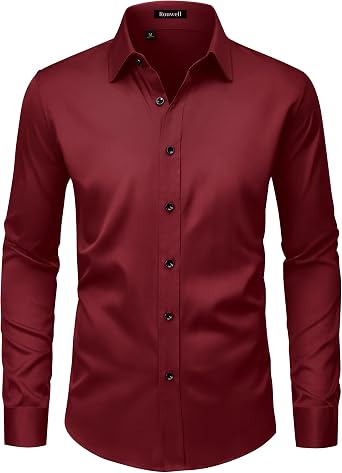 Mens Wrinkle Free Dress Shirts Regular Fit Long Sleeve Non Iron Business Casual Wedding Stretch Button Down Shirt