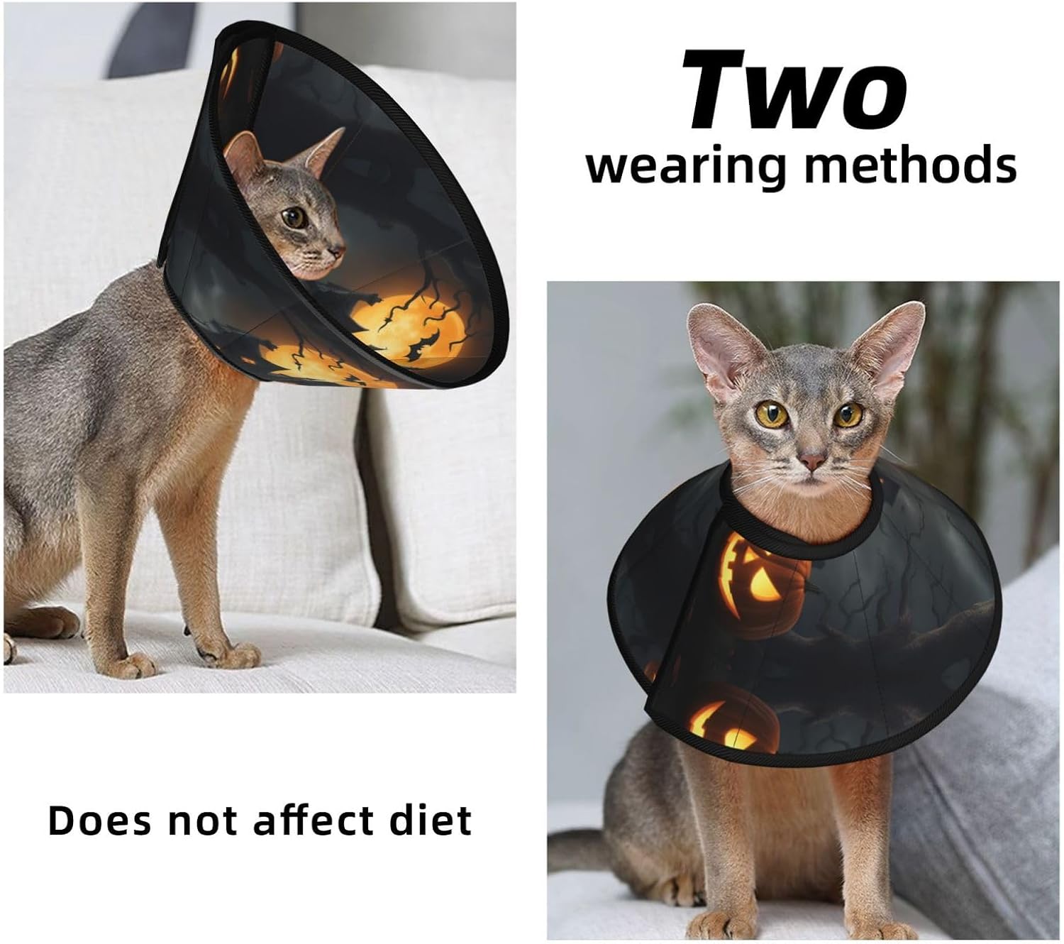 Halloween Horror Print Cat Cone Collar, Adjustable Elizabethan Collar, Soft Dog Recovery Collars, for Small Large Cats