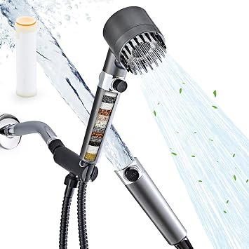 High Pressure Handheld Shower Head with Filter, Built-in Pause & Power Wash, Non-Clogging Nozzles, Showerhead with ON/OFF Switch for Pets, 59" Leakproof Hose & Metal Bracket