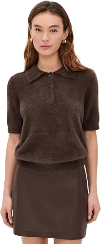 LE BOP Women's Fuzzy Short Sleeve Polo, Chocolate, XL