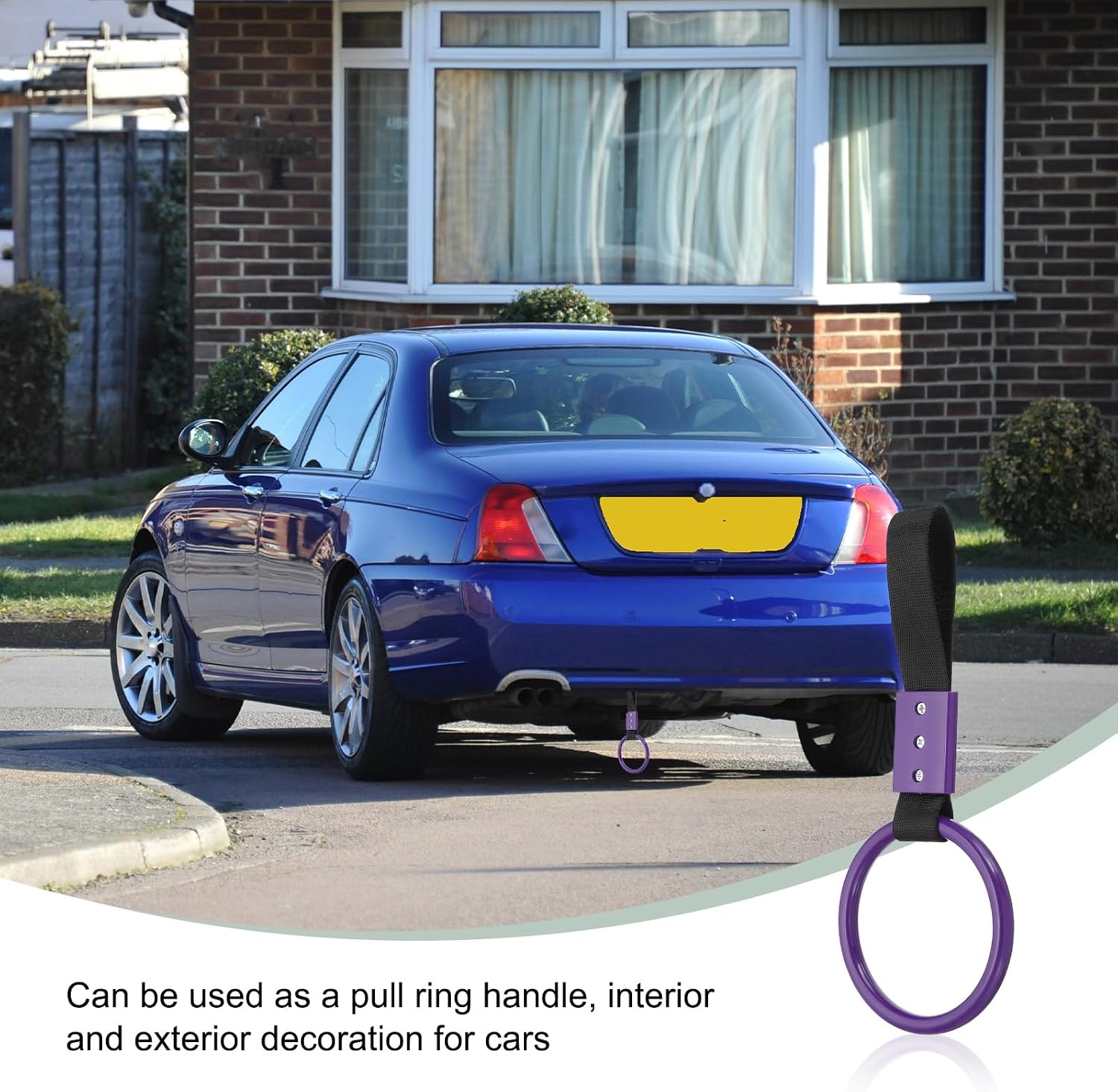 PATIKIL 1Pcs Circle Shaped Car Handle Straps, Car Hanging Accessories Bumper Warning Ring Drift Charm for Auto Bus Decor Interior Exterior Decoration, Purple/Black Strap