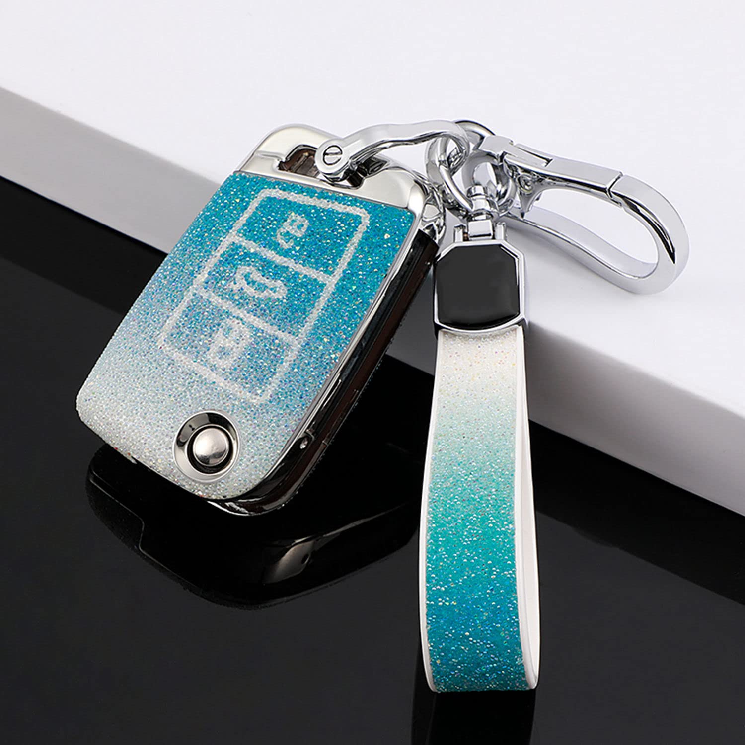 Coque de clé Volkswagen strass diamant de luxe bleu dégradé - 8