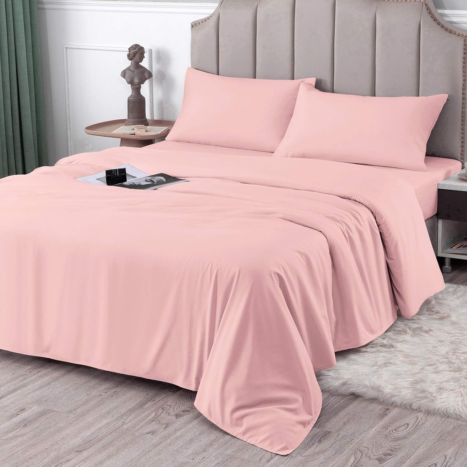 SIGOODS 4 Piece Bed Sheets Set, Microfiber 1800 Bedding Sheets & Pillowcases, 16 Inch Deep Pocket Bed Sheets Set, Super Soft Hypoallergenic Breathable Sheets Set, for Home and Hotels (Queen)