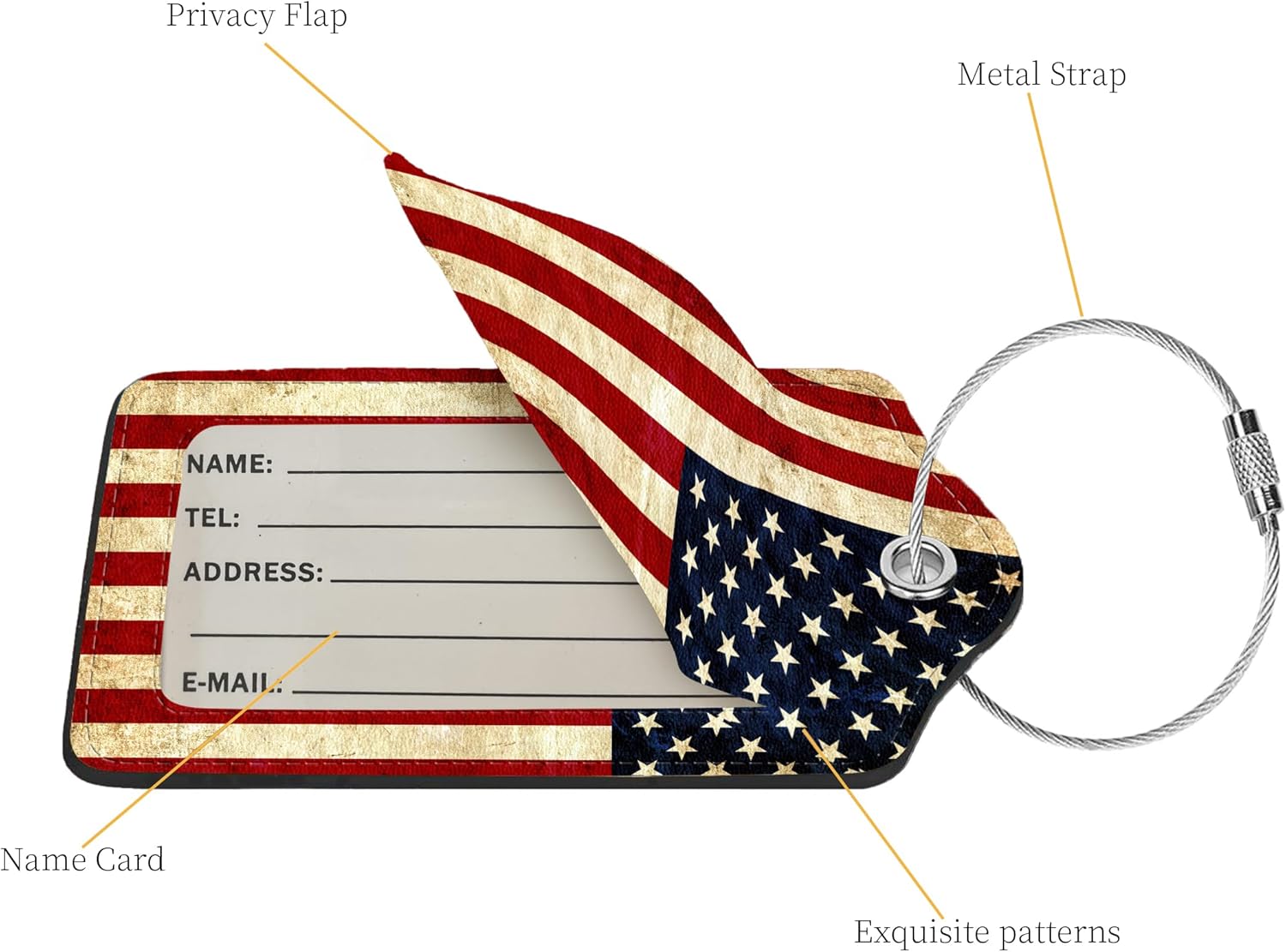 2 Pcs Luggage Tags for Suitcase, Cute Unique PU Leather Travel Bag Tag with Privacy Cover ID Label Address Card and Durable Metal Ring Suitable for Men Women Children Backpack,Flag image 3 of 5 B0DCWDSTG4