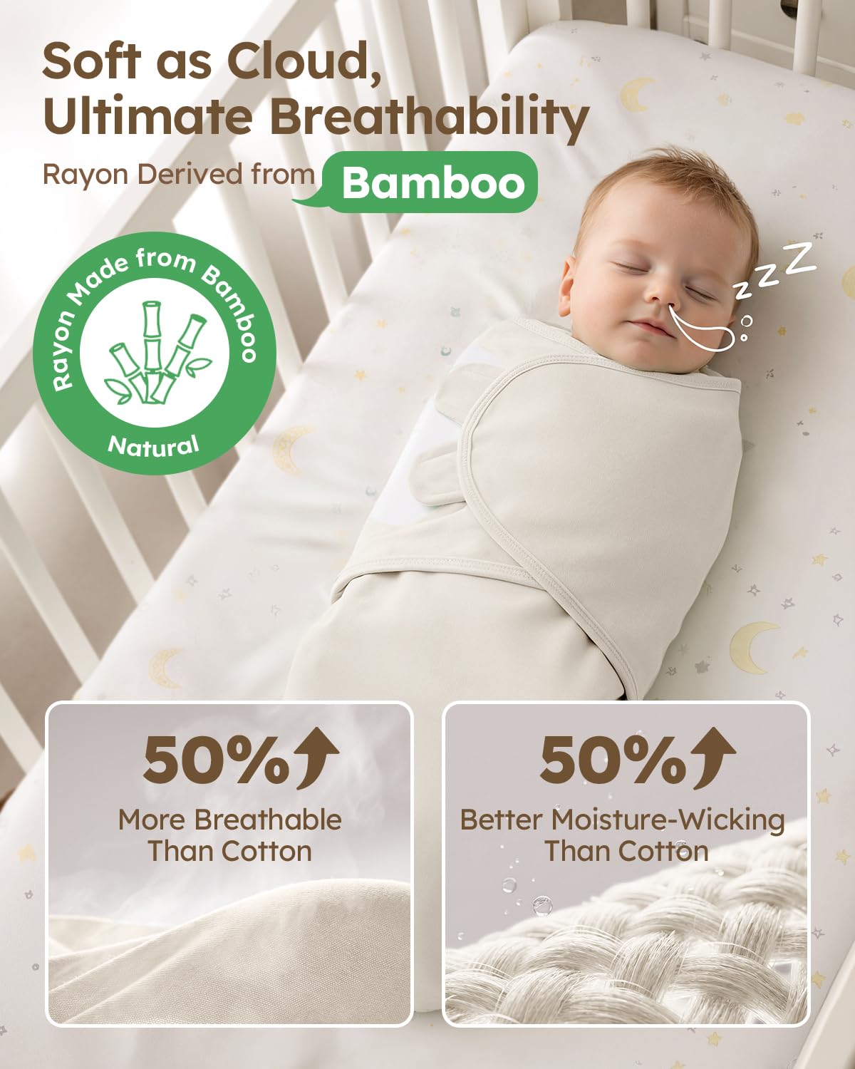 Yoofoss Baby Swaddle for Newborns 0–3 Months, Rayon Made from Bamboo Swaddle, Noiseless Closure Swaddle Sack, Soft Breathable & Durable Snug Fit