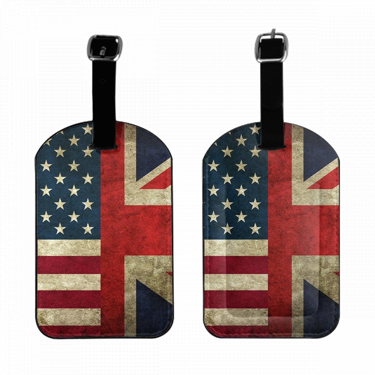 ZoczosThe Us and The UK Flag Suitcase ID Tag The United State and United Kingdom Banner Luggage Tag Fully Bendable Tag PU Leather Labels Bag Tag for Teenage Girl Women Kids, 1 Pack
