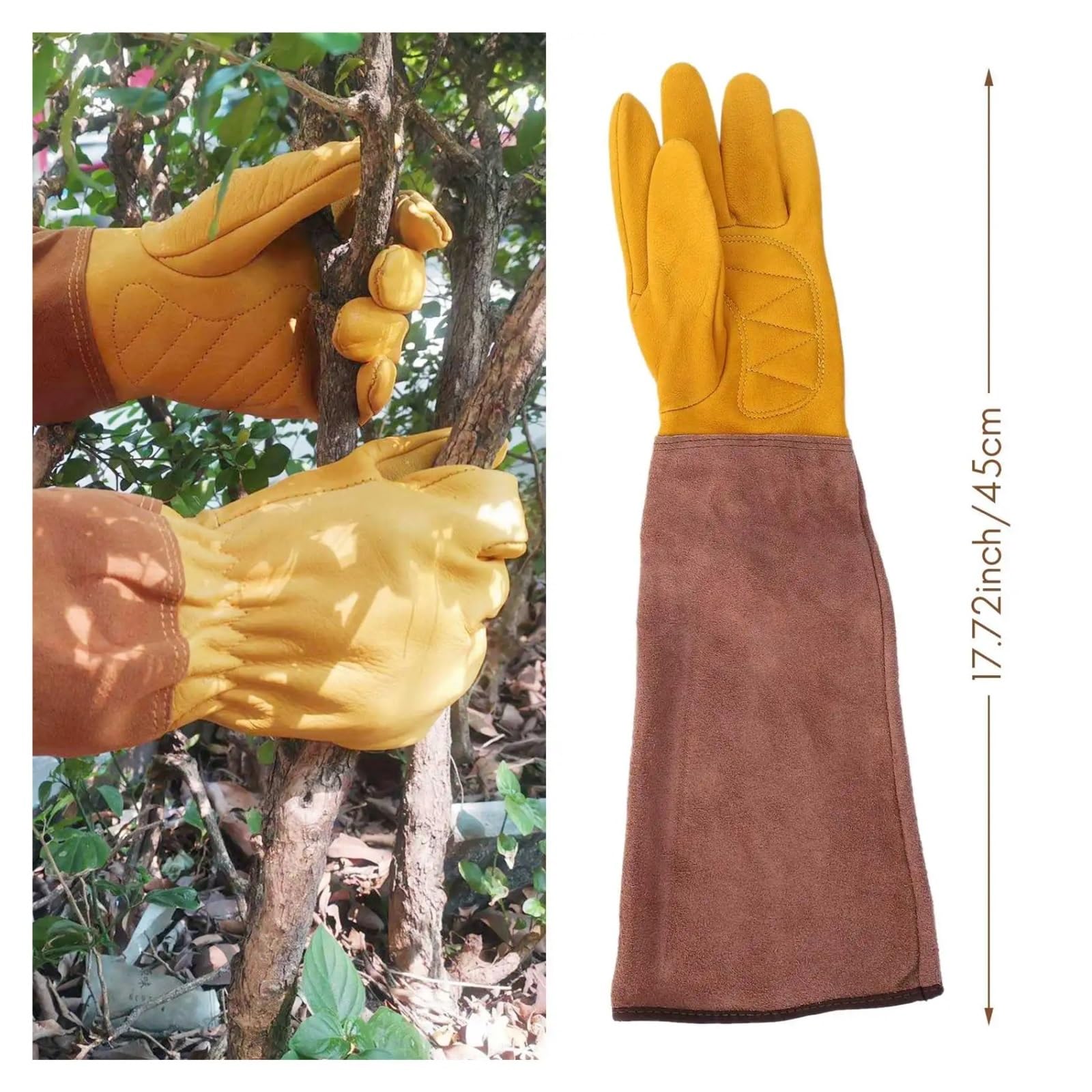 Gants de jardinage for la taille des rosiers, manchette en cuir PU jaune, taille M 45 cm