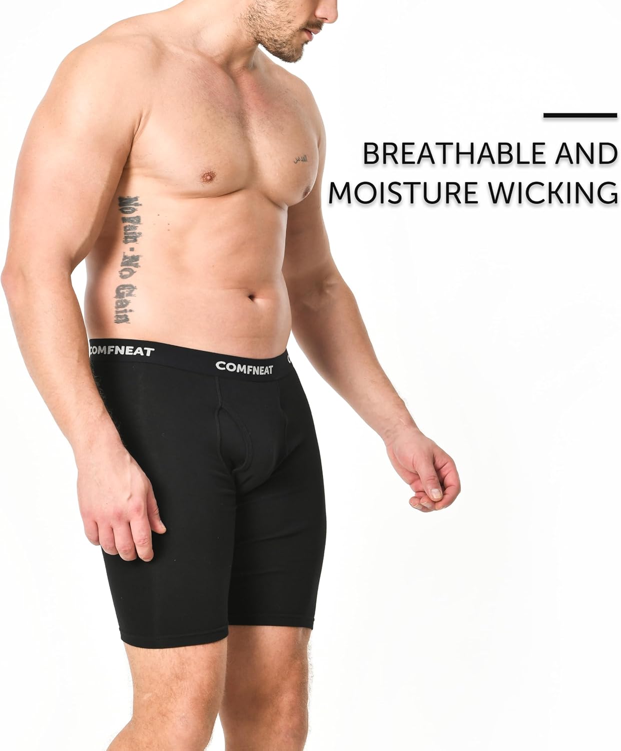 Comfneat Men's 9" Long Leg Cotton Boxer Briefs Stretchy Comfy Underwear 4-Pack - Image 3