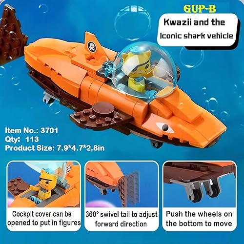 Miniatura 3 de LITTLE FROGGY Toys Octonaus - Juego de bloques de construcción Kwazii con GUP-B Ocean Adventure para niños, vehículo creativo y figura para niños y