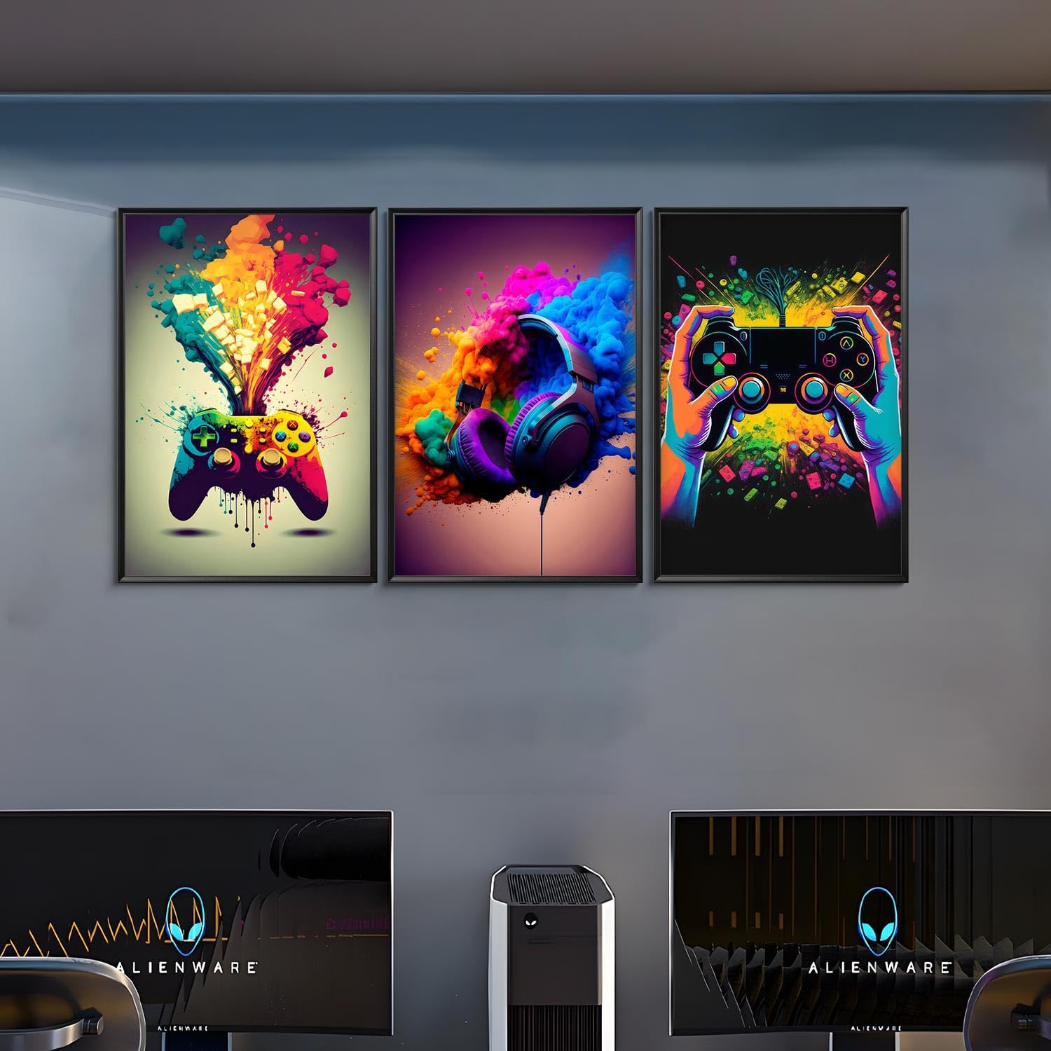 MUWAK Gaming Room Decor Wall Art Set of 3 - Video Gaming Controller Gamer Wall Decor, Gaming Canvas Poster Room Decor for Boys Room Kids Game Room Bedroom 12x16 in Unframed - Image 4