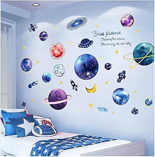 Quanhaigou Calcomanías para pared de galaxia en color azul y morado, calcomanías removibles, el arte mágico en 3D de la Vía Láctea, estrellas