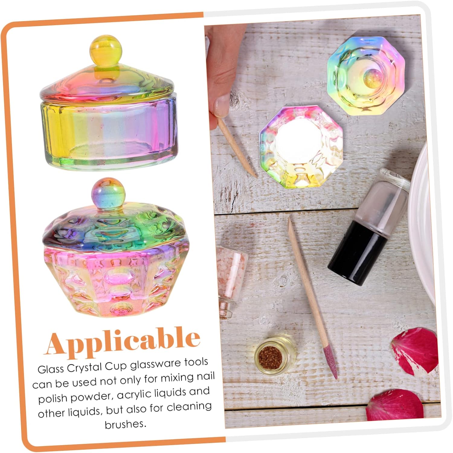 GALPADA 2pcs Decorative Monomer Dish Plated Crystal Nail Dishes Manicure Soaking Bowl Glass Nail Liquid Cup Accessory