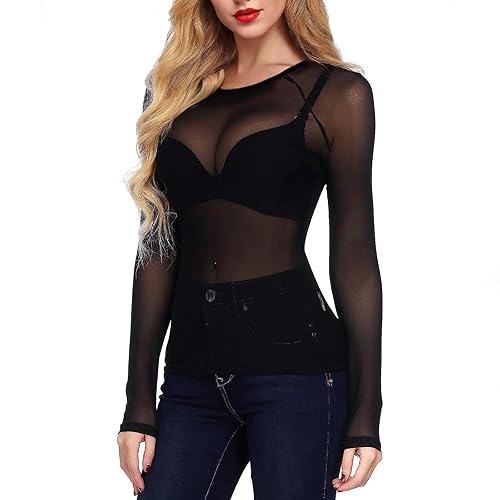 Buauty Sheer Tops for Women,Mesh Fishnet Tops Plus Size,Stylish and Sensational Mesh Blouses for Fashion-Forward Ladies - Black - 3X-Large