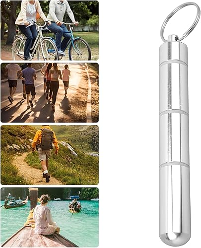 Miniatura 9 de Pastillero, pastillero para bolso, contenedor de píldoras pequeño de aleación de aluminio, botella de píldora impermeable con llavero, contenedor