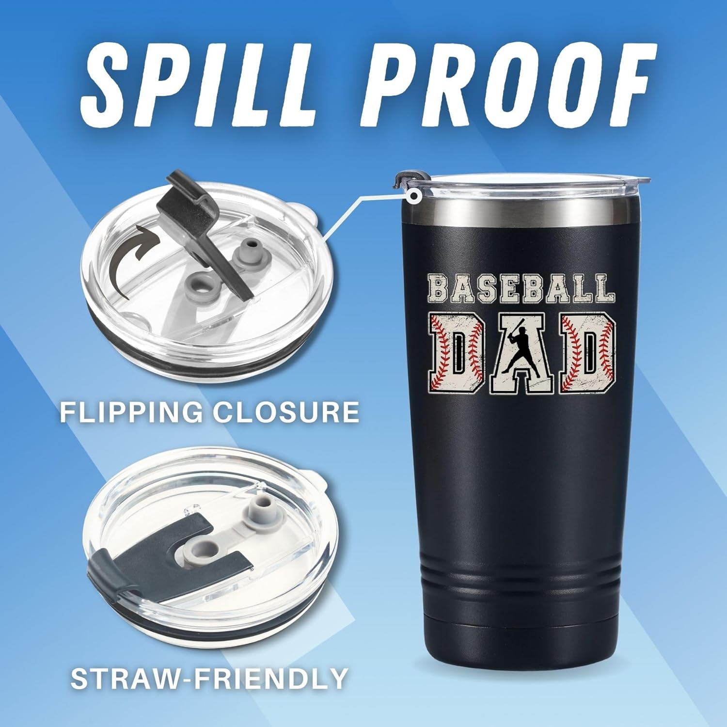 Onebttl Baseball Dad Gifts from Daughter Son, Tumbler Travel Coffee Mug for Father's Day, Stainless Steel Insulated 590ml/20oz - Image 7