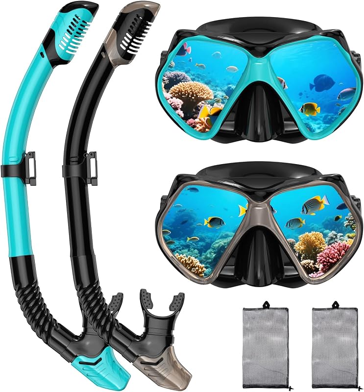 Snorkeling Gear for Adults, Dry Snorkel, Mask Set Adult, Diving Scuba Mask, Scuba Gear, Swimming Goggles with Nose Cover, Swim Freediving Tempered Glass Panoramic View Travel Packages