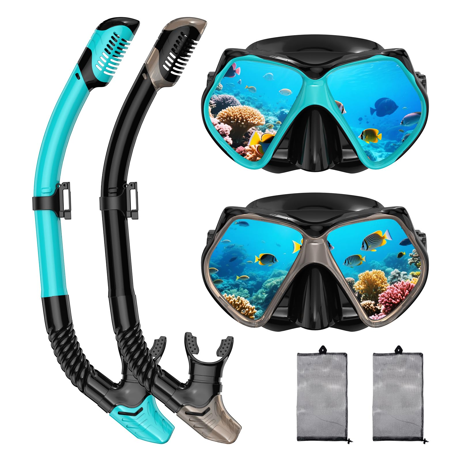 snorkeling gear for adults, dry snorkel, mask set adult, diving scuba mask, scuba gear, swimming goggles with nose cover, swim freediving tempered glass panoramic view travel packages